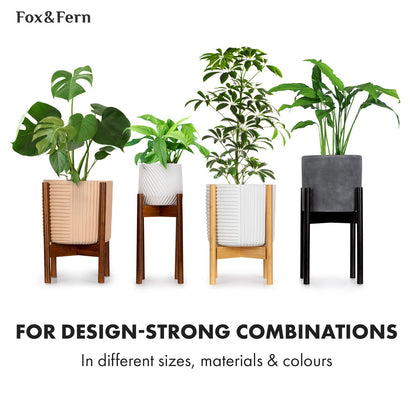 Fox & Fern Bamboo Plant Stand — 14.9 Inch Fixed Size Wooden Mid Century Planter Stand for Indoor Planters (Not Included); Extra Large Flower Pot Holder for Indoor Big Pots; Plug In Design; Dark Bamboo