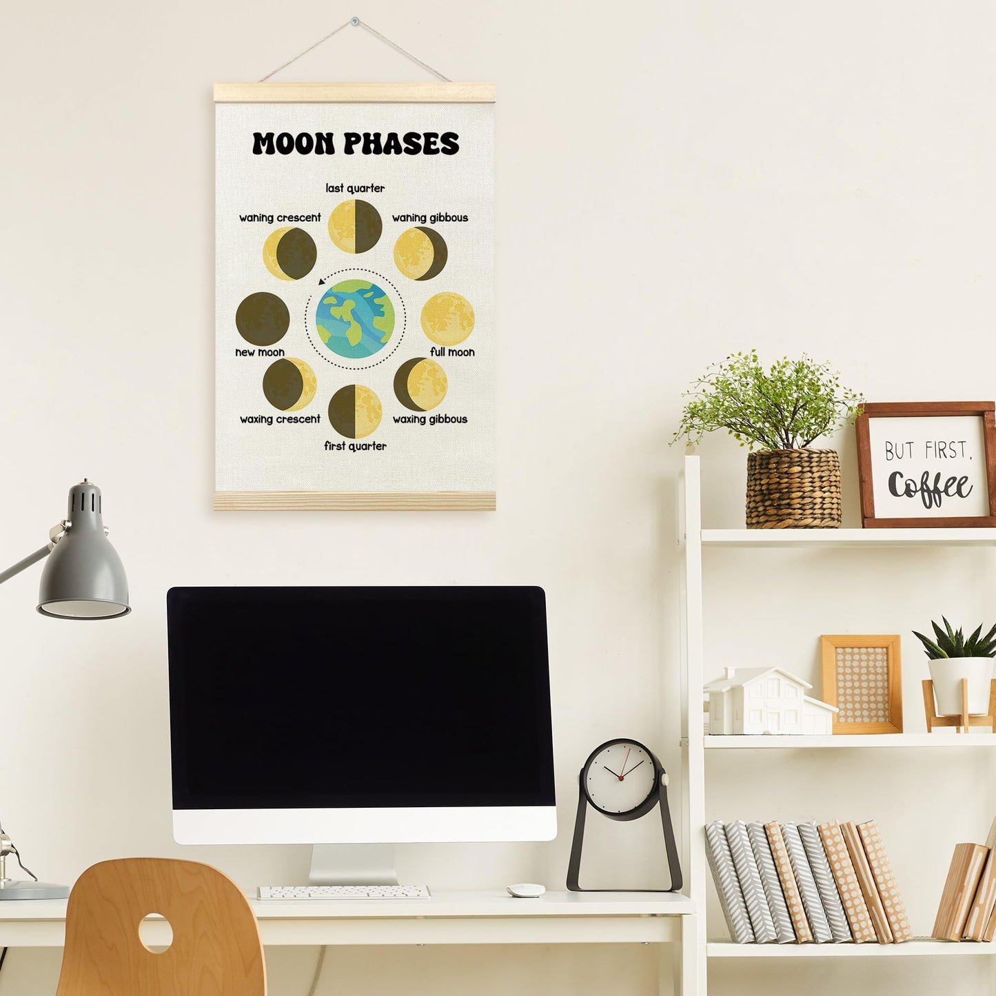 TLESKE Classroom Moon Phases Chart Poster Hanger Frame for Kids, Homeschool Hanging Wall Art Room Decor for Toddlers Nursery Playroom, Preschool Prek Learning Educational Poster Prints, 16x24