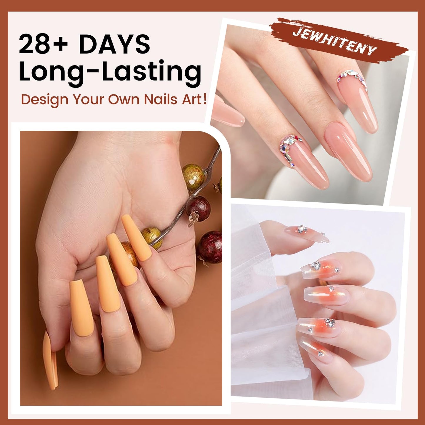 JEWHITENY Poly Extension Gel Nail Kit 14 PCS Poly Gel Kit with Slip Solution and Mini Lamp Nail Art Design Beginner