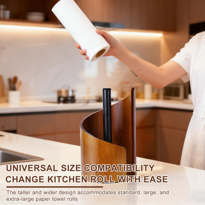 Paper Towel Holder - 100% Natural Wood, Wooden Wood Stand with Iron Base, Wooden Paper Towel Holder for Kitchen, Desktop, Cabinet (Brown)