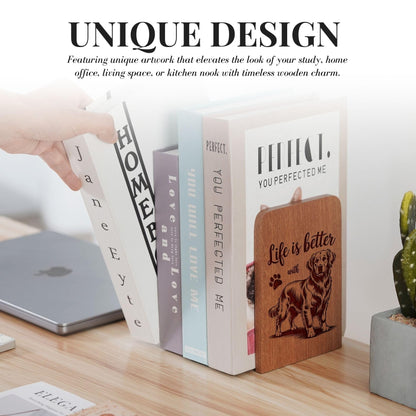 INNObeta Decorative Wooden Book Ends, Animal Bookends, Heavy Duty Bookends for Shelves Unique Design(1 Pair, 4.72x6.69 Inches) - GRBetter