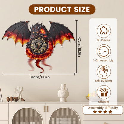 3D Wooden Puzzle Dragon Clock, Mechanical 3D Puzzle for Adults, Adult Crafts Model Clock Kit (with Pendulum), Fire Dragon Decor, Challenging Wooden Puzzles for Adults, Gifts for Women Men