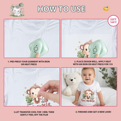 Falueqg Baby Shower Iron on Transfer - 30Pcs Dtf Transfers Ready to Press, Jungle Safari Animal Baby Onesie Decorating Kit Iron on Decals Patches, Cute Heat Trasnefer Stickers for Baby Bibs