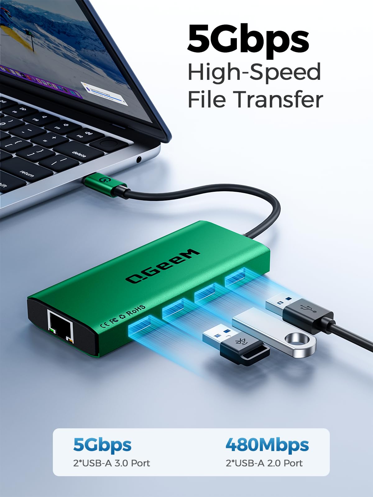 QGeeM USB C Hub Ethernet,9 in 1 USB Type C Hub HDMI Multi-Port Converter Adapter,100W Pd, USB 3.0,SD/TF Card Reader,Compatible for MacBook Pro Air Ipad HP Dell Lenovo Chromebook etc.