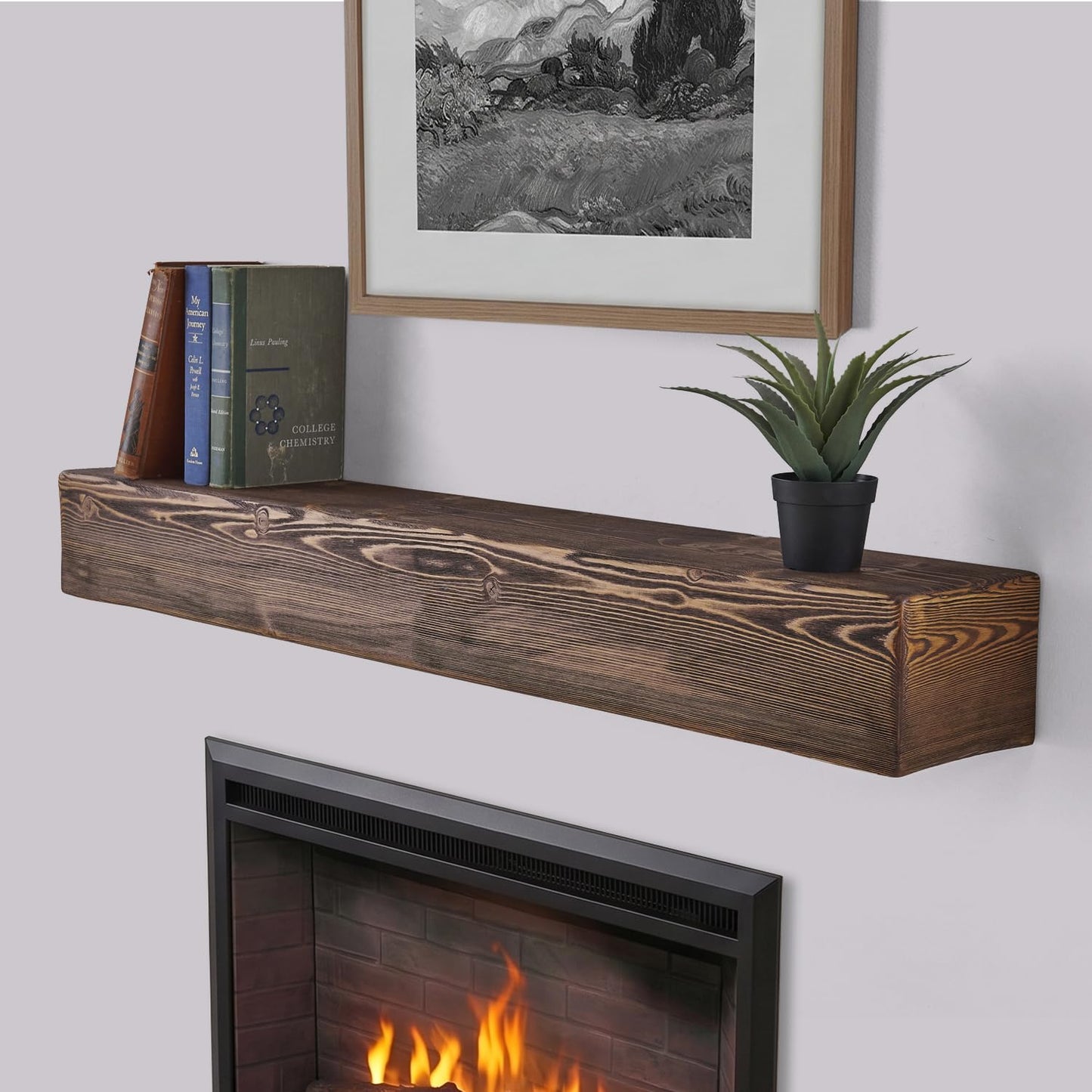 Adorwood Handmade Fireplace Mantel Shelf 48", Extra Wide Rustic Wood Mantles for Over Fireplace, Wall Mounted Floating Mantel Shelves for Living Room Decor (Light Walnut, 48Lx6Hx8D)