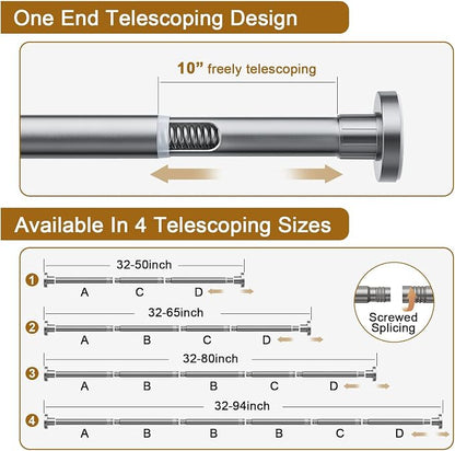 Ausemku Shower Curtain Rod 32-50 Inch Adjustable - 1 Inch Diameter Heavy Duty No drill Spring Tension Shower Rod, Non-Slip Rustproof Telescopic Rod for Bathroom, Nickel