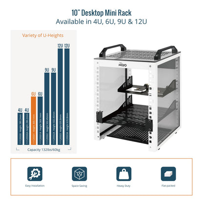 Tecmojo 6U Network Rack, 10 inch Mini Server Rack with 2 Side Translucent Panels & 2 Top Handles, 7.87 inch Deep, for 10 inch IT Equipment & A/V Devices, White