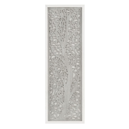 Madison Park Laurel Wall Art - Laser Cut Carved Botanical Tree Branches, Genuine Fir Wooden Framed, Rustic Finish - Modern Farmhouse Décor for Living Room, Ready to Hang Panel, 12 x 36, Natural Grey