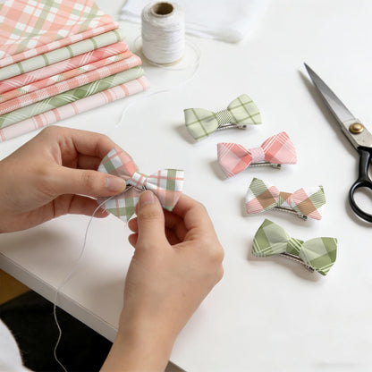 JarThenaAMCS 36Pcs Summer Buffalo Plaid Fabric Squares Cotton Fabric Bundles Small Pastel Pink Green Plaid Sewing Fabrics for DIY Craft Party Decor, 10 x 10 Inch