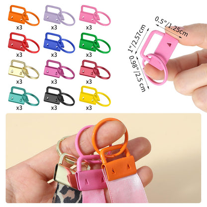 36 Pcs 1 Inch Key Fob Hardware Set with 1 Pcs Key Fob Pliers - 12 Colors Wristlet Hardware & Keychain Clamp Kit for DIY Wristlet Keychain and Lanyard Making Supplies