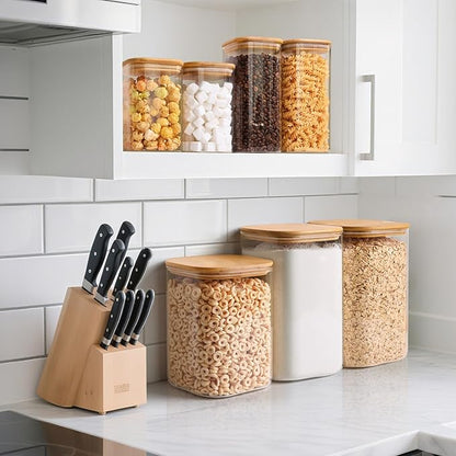 ComSaf 1.2 Gallon Wide Mouth Flour Sugar Storage Containers 2 Pcs, 4.6 Qt Glass Storage Containers with Lids, Large Pantry Glass Jar with Lid, Big Jars for Rice, Flour, Sugar, Cereal, Cookie, Coffee