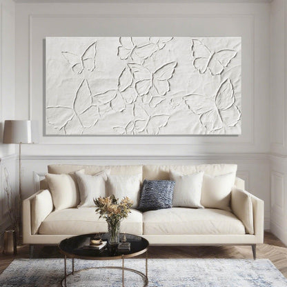 SHEYOYE White Minimalist Wall Art | Canvas Painting, Butterfly Modern Abstract Art Wall Decor for Bedroom, Living Room and Office Hallway Wall Decor 24" x 48"