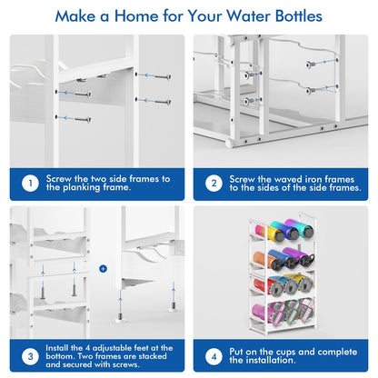 Kssiaz Wooden Water Bottle Organizer, 20/30/40oz Tumbler Organizer, Bottle Holder for Owala/Yeti/Stanley, Kitchen Pantry Water Bottle Storage Rack for Cabinets, Wood Wine Rack, 4 Tier Hold 12