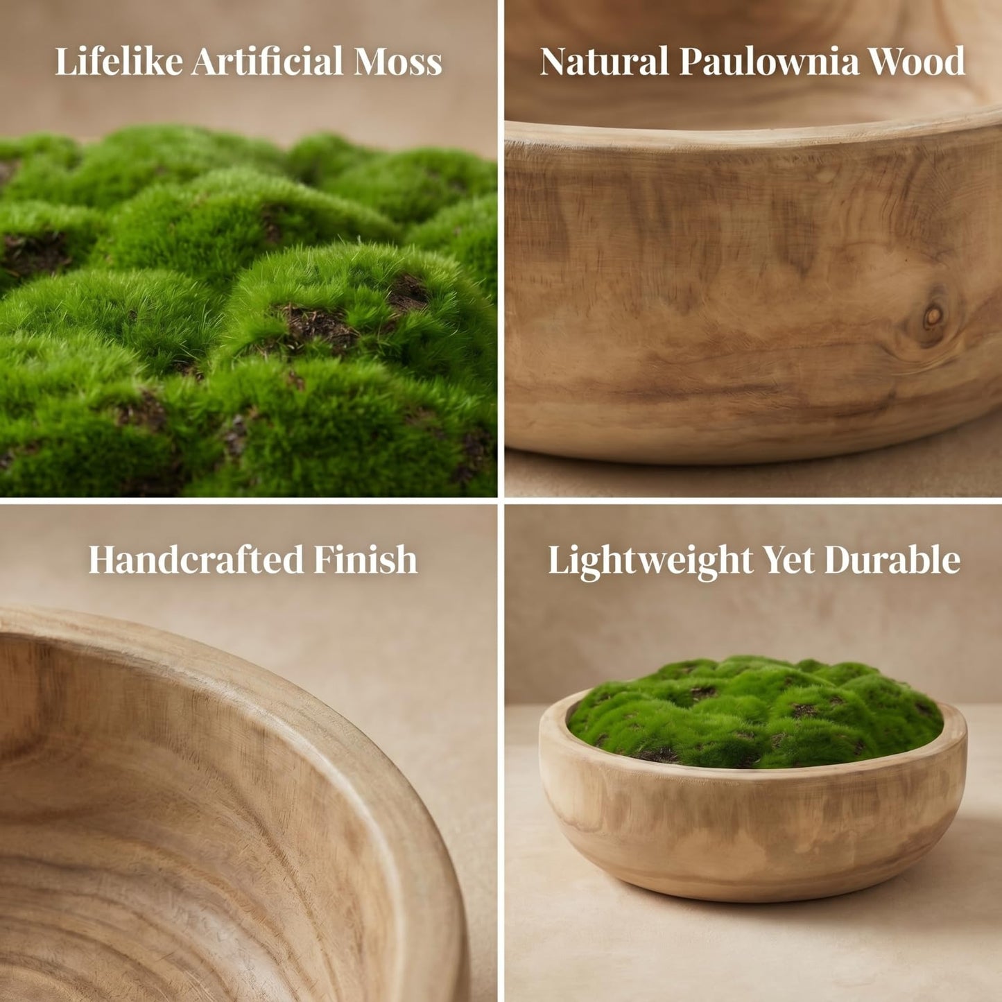 Zhehao 10.5x10.5x4 Inch Moss Wood Bowl, Artificial Moss Decorative Bowl for Centerpiece, Natural Round Centerpiece for Wedding Table, Housewarming Gift, Living Room, Office Decor