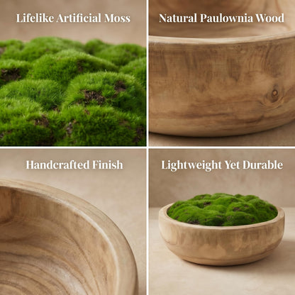 Zhehao 10.5x10.5x4 Inch Moss Wood Bowl, Artificial Moss Decorative Bowl for Centerpiece, Natural Round Centerpiece for Wedding Table, Housewarming Gift, Living Room, Office Decor