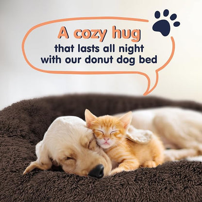 Donut Dog Bed - Premium Comfort for Anxiety Relief - Fluffy & Calming Design with Ultra-Plush Support | Cozy Round Dog Bed with Super Soft Circle Style (Coffee, X-Large)