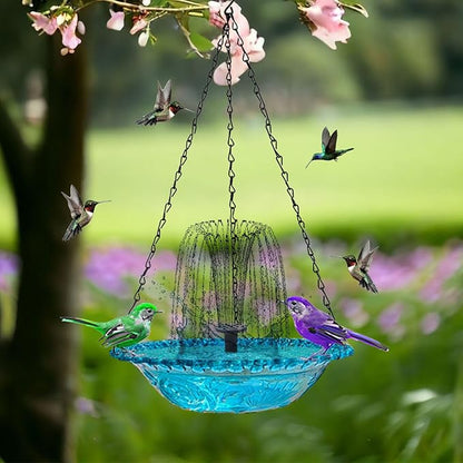 2026 New Cascade Hanging Bird Bath Fountain, Metal Solar Powered Birdbath with Water Pump for Outdoor Garden Decor, Humming Birds Baths Fountains (Blue)
