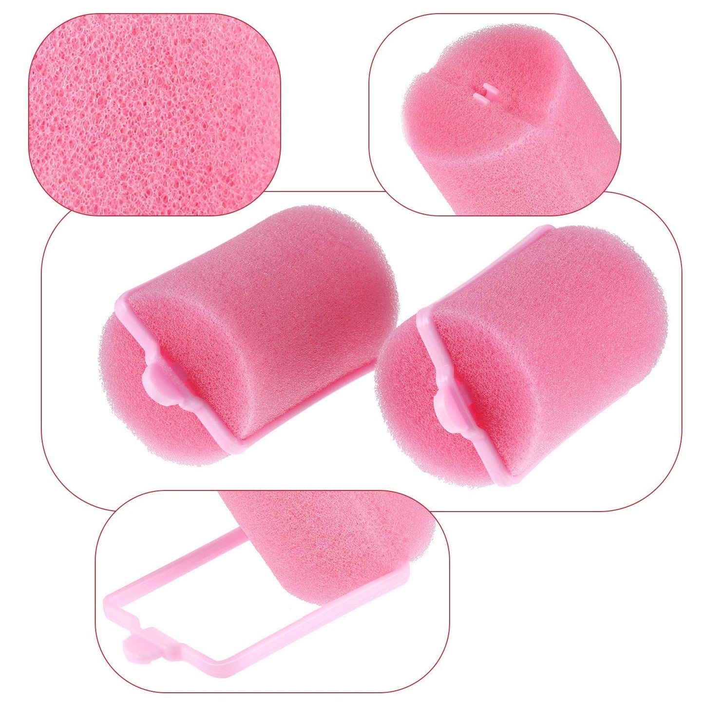Geyoga 18 Pieces Sponge Hair Rollers Large Soft Foam Hair Styling Curlers Large Size Hairdressing Curlers for Women(Pink,1.6 x 2.8 Inches)