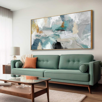 Wall Art Living Room Decorations 24"x48" Teal Wall Art Abstract Paintings Modern Framed Art Room Decor for Bedroom Kitchen Office