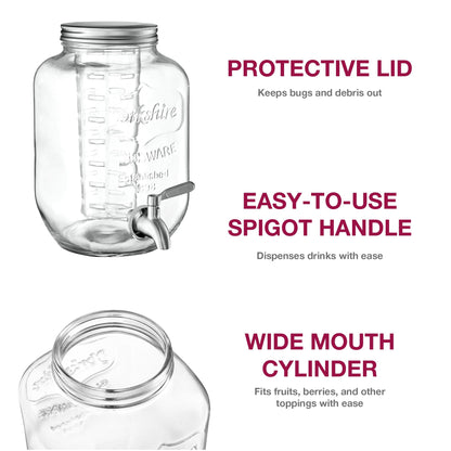 FineDine Glass Drink Dispenser with Stand & Stainless Steel Spigot – 1 Gallon drink dispensers for parties, glass beverage dispenser Set, punch bowl for Lemonade, Juice, Infused Water & More, 2 Pack