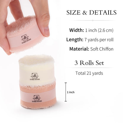 DORIS HOME Pink and Cream Chiffon Ribbon for Flower Bouquet, 1" x21Yd Fabric Ribbon for Gift Wrapping, Handmade Frayed Ribbon for Wedding Invitations/Christmas Decorations