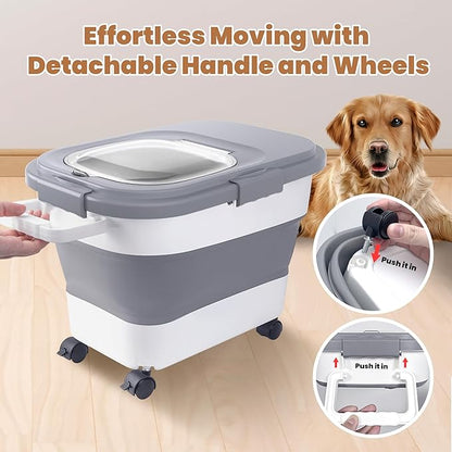 15-23 Lbs Airtight Dog Food Storage Container, Collapsible Dog Food Container