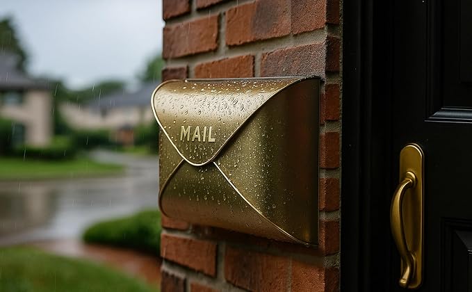 NACH Wall Mount Mailboxes, 12.5 x 10 x 5 inch Gold Finish Wall Mailboxes for Outside, Waterproof Mailboxes for Outside - Envelope Mailbox