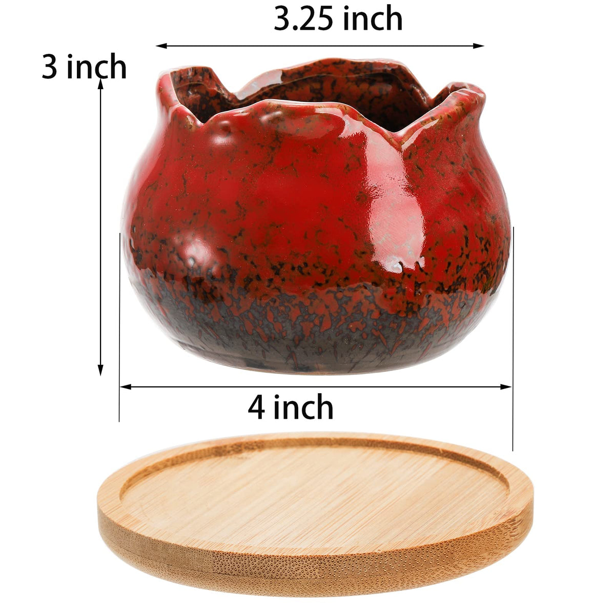 TOPZEA Set of 6 Succulent Plant Pots, 4 Inch Glazed Ceramic Pots with Drainage and Saucer, Mini Bonsai Planter Small Flower Pots for Indoor Outdoor Use