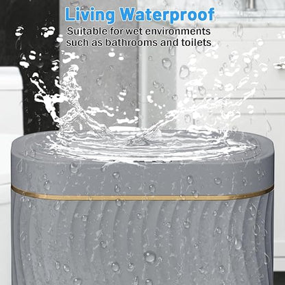 steo spce Bathroom Small Trash Can with Automatic Touchless Lid, 2.6 Gallon Smart Garbage Can Narrow Waterproof Trash Bin for Bedroom, Office, Living Room (Gold Grey)