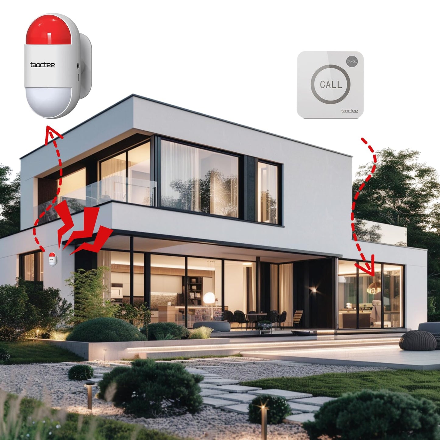 taoctee Panic Button Alarm for House Remote Control Strobe Siren Alarm System Sound & Light Emergency Panic Button for Security,Elderly,Office (Battery Operated&USB Charging)