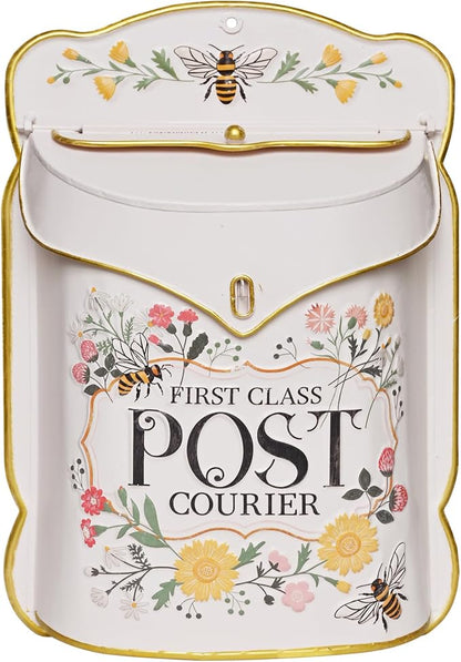 Wall Mount Mailbox for Outside Vintage Mail Boxes for House Outside Metal Door Mailbox Drop Box Antique Style Nostalgic Charm Home Decorative, Flower Pattern, Pink