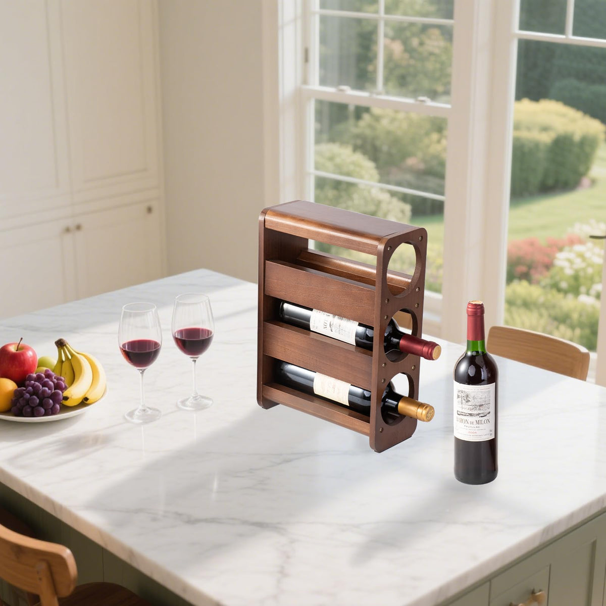 Wine Rack Countertop Pine Wood Wine Bottle Holder, 3 Bottles Wine Rack for Inside Cabinet, Pantry, Kitchen Bar, Wine Holder Shelf Vertical Wine Storage Perfect for Home Decor Housewarming Gifts