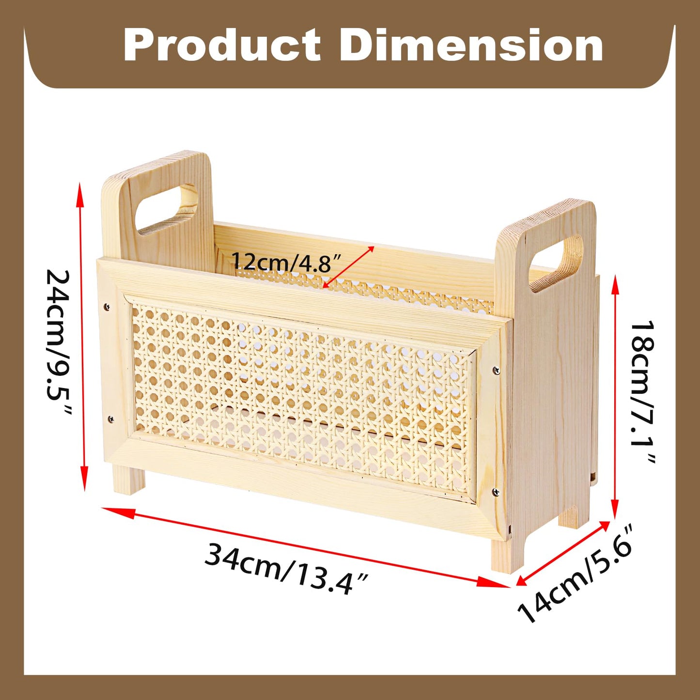 BTSKY Wooden Magazine Rack with Built-in-Handle, Desktop Magazine Holder Modern Rattan Hollow-out Design Mail Organizer, Assembly File Holder Letter Holder Floor Rack for Home & Office, Natural