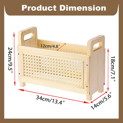 BTSKY Wooden Magazine Rack with Built-in-Handle, Desktop Magazine Holder Modern Rattan Hollow-out Design Mail Organizer, Assembly File Holder Letter Holder Floor Rack for Home & Office, Natural