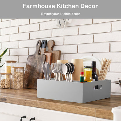 GCWSTJK Wood Utensil Holder for Party, 6-Compartment Paper Plate Organizer with Handles, Wooden Silverware Caddy for Picnic, Camping, BBQ, Buffet, and Kitchen Countertop Organization, Gray