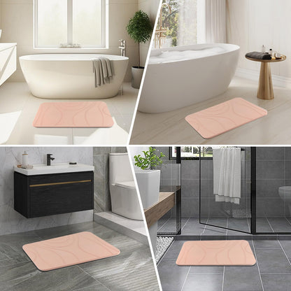HUMIGA Stone Bath Mat, 2 Pack Diatomaceous Earth Shower Mat, Non-Slip Super Absorbent Quick Drying Bathroom Floor Mat, 24x15, Pink