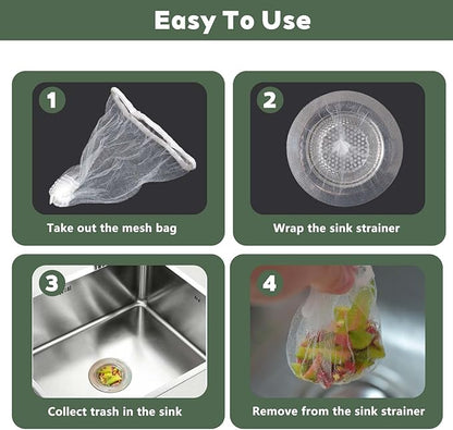 200 PCS Disposable Kitchen Sink Strainer Mesh Bags, Anti Clogging Elastic