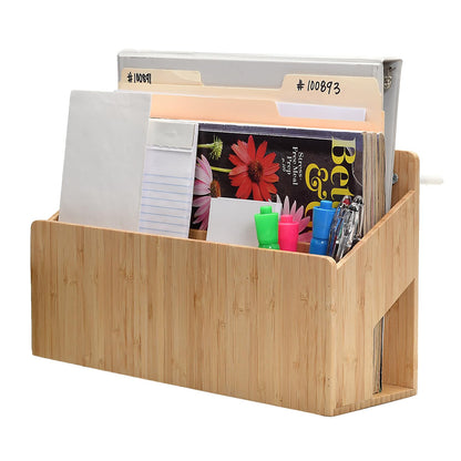 MobileVision Bamboo Magazine Holder / Mail Sorter / File Folder Organizer / Mounted Rack for Home or Office, Includes Mounting Screws