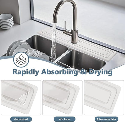 Faucet Mat for Kitchen Sink, Rapidly Absorbing Diatomite Fast Drying Stone