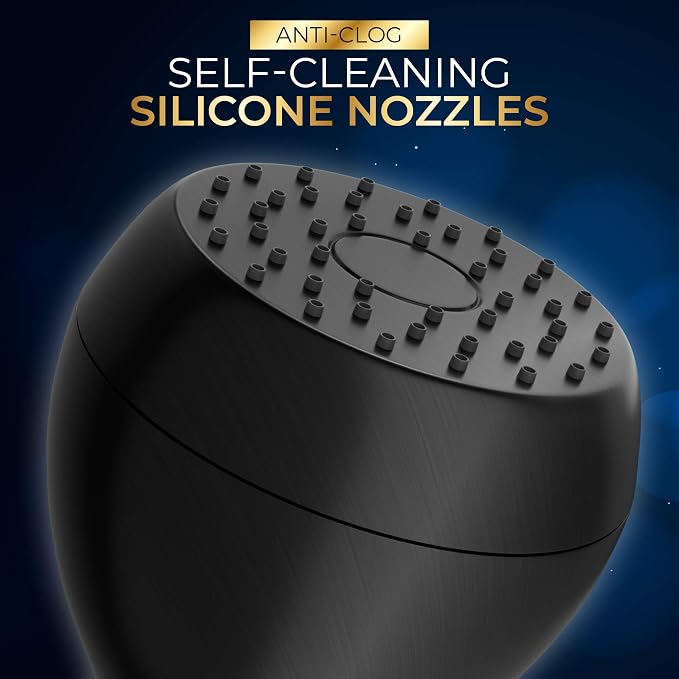 High Pressure Shower Head Matte Black - Powerful Deluxe Bathroom Showerhead with Strong Spray Stream and Small Silicone Nozzles - Universal Fit Works with High and Low Water Flow Showers-2.5 GPM