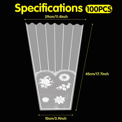FOIMAS 100pcs Flower Bouquet Bag Plastic Wrapping Bags Clear Floral Bouquet Sleeve Cellophane Sleeves Flower Bouquet Packaging Bags for Flower Craft Birhtday Wedding Valentine's Day Mother's Day
