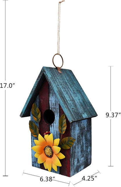 Morning View Wooden Bird Houses for Outside Set of 2 Decorative Hanging Nest Box Birdhouse Spring for Outdoor Small Birds Bluebird Finch Cardinals Wren Garden Yard 9.37 Inch Tall
