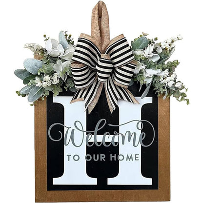 Last Name Front Porch Decor - Welcome Sign With 26 Letter Monogram (H) - Outdoor Decorations for All Seasons