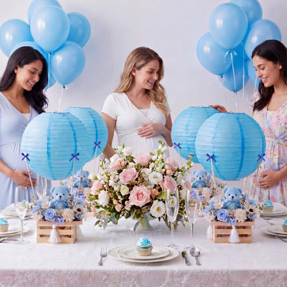 Gerrii 8 Sets Blue Hot Air Balloon Table Centerpieces, 8" Paper Lanterns with Wooden Crates Bamboo Sticks and Bows, DIY Hot Air Balloon Decor for Bridal Shower Wedding Bachelorette Birthday Party