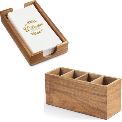 Napkin Holder for Bathroom, Acacia Wooden Guest Towel Holder Tray for Bathroom Bundle Bivvclaz Pencil Pen Holder for Desk, Acacia Wood Office Desk Organizers and Accessories