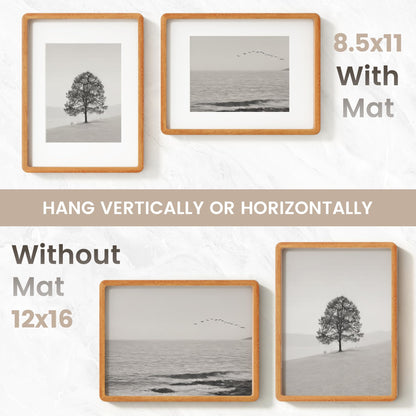 12x16 Picture Frame, USA-Sourced Natural Teak Wood Photo Collage Frame with HD Tempered Glass, Modern Simple 12 x 16 Wooden Frame Matted to 8.5x11, Vertical & Horizontal Wall Hanging Display