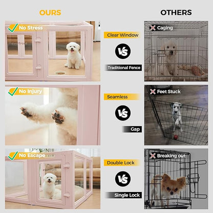 EVERFRONT Clear Acrylic Plastic Dog Playpen - Clear Dog Play Pen - Easy Assemble Acrylic Dog Playpen - Puppy Playpen, Cat Playpen, Small Animal Playpen, Dog Play Pen Indoors (Pink-23.6" H, 12PCS)