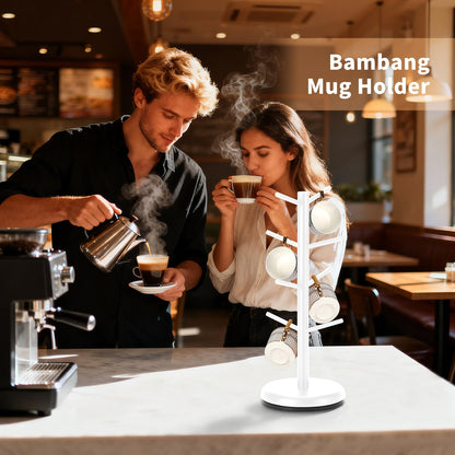 BAMBANG Mug Holder, 360° Rotating Mug Tree Holds 8 Coffee Cups, Space Saving Mug Stand with Stable Base for Kitchen Coffee Bar