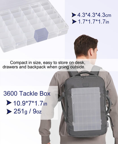 Eujqo 8 PCS 36 Grids Bead Organizer Box Plastic Box Clear Box Organizer 3600 Tackle Box Organizer Bead Containers Plastic Organizer Compartment Organizer Box Jewelry Earring Organizer (8 Pcs)