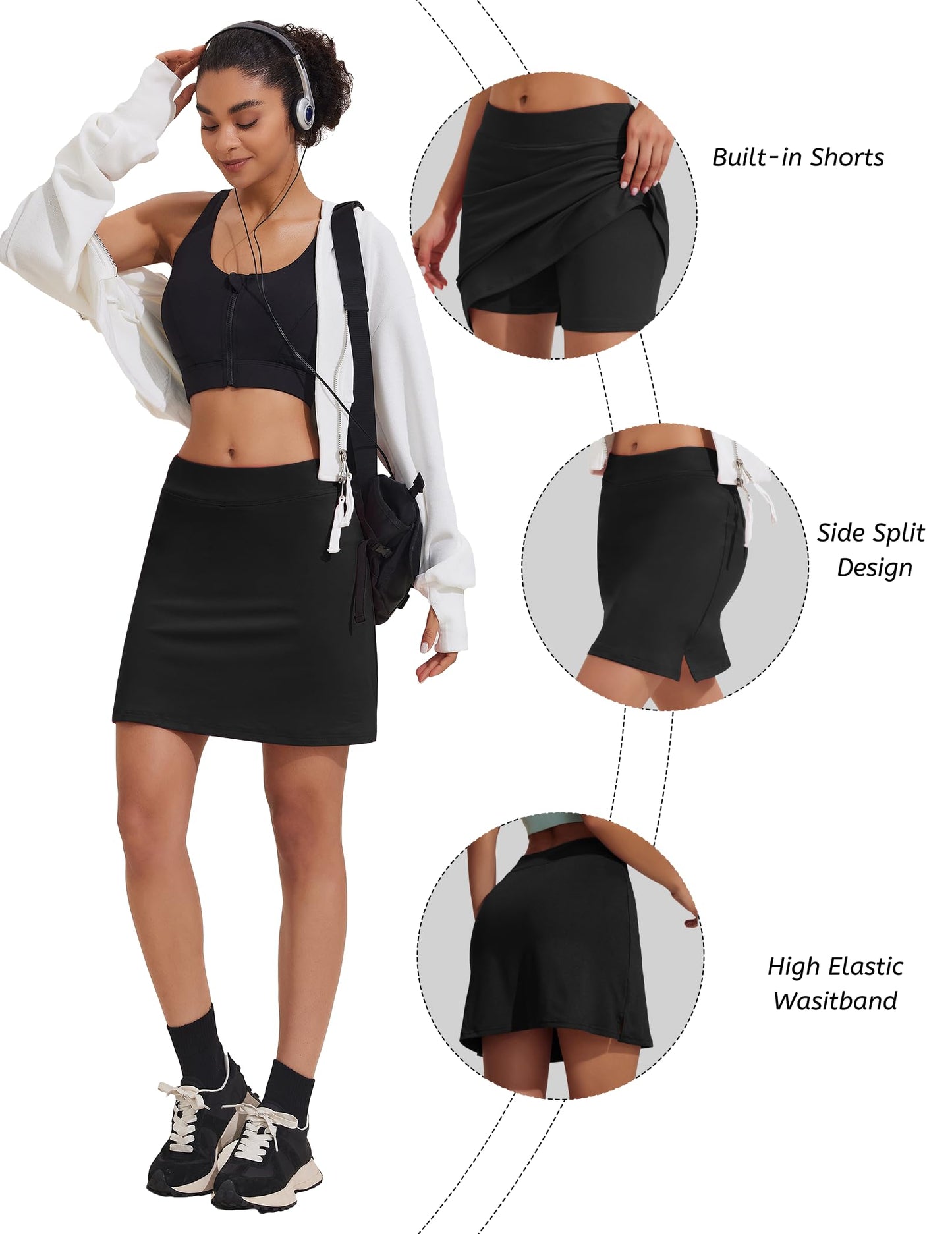 Ekouaer Women's Active Performance Skort Lightweight Skirt for Running Tennis Golf Workout Sports (Black XX-Large)